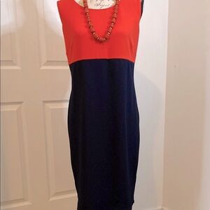 Danny and Nicole’s Orange Red and Navy Blue Sleeveless Dress 12
